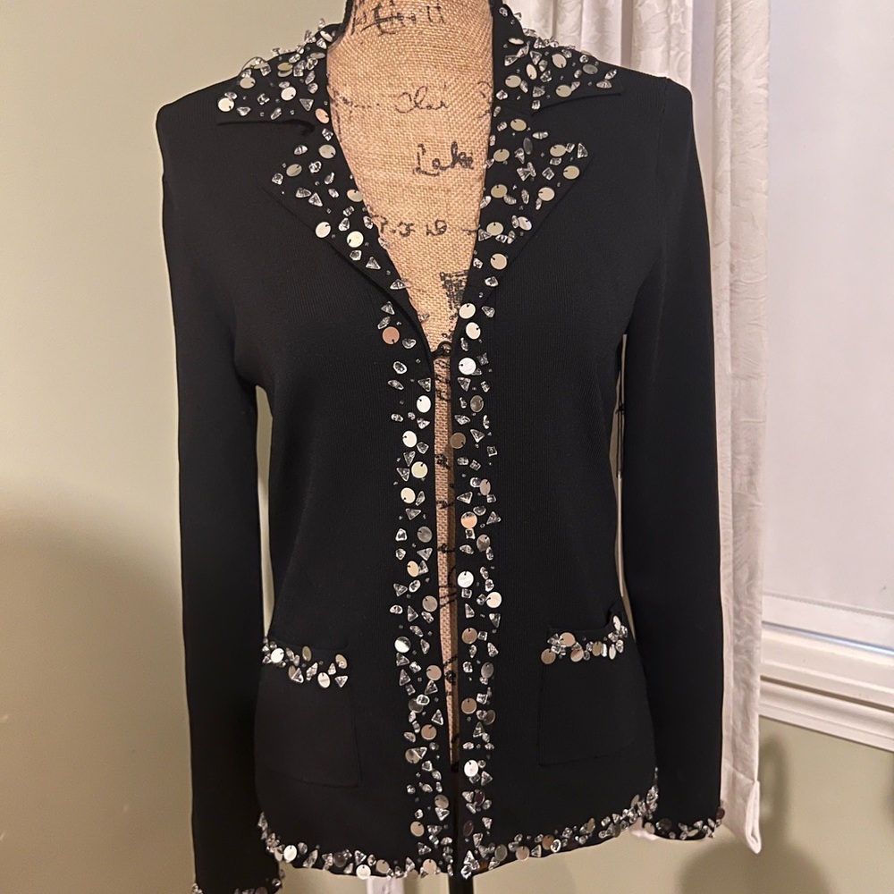 Stunning Vertigo Paris Black Blazer with Sequin Accents, Size Medium, Brand NWT